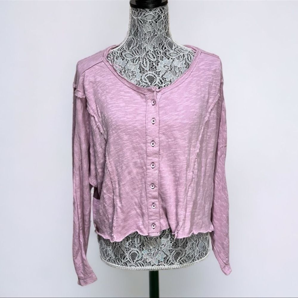 Urban Outfitters Cropped Dolman Sleeve Button-Down Top | Pink Heather | Size XS